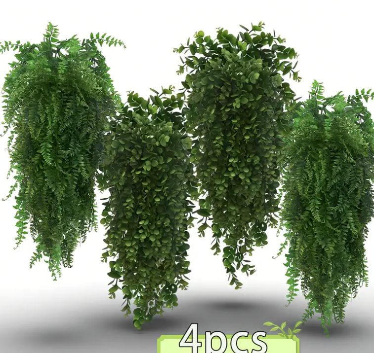 4pcs Set of Large Outdoor Artificial Hanging Fern Plants, Suitable for Home Office and Garden Porch Decorations