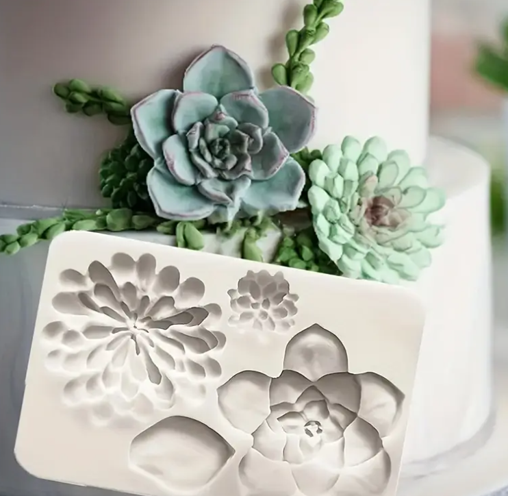 1pc Succulent Flower Silicone Mold for Cake Decorating, 3D Floral Soap Making Silicone Craft Mold,