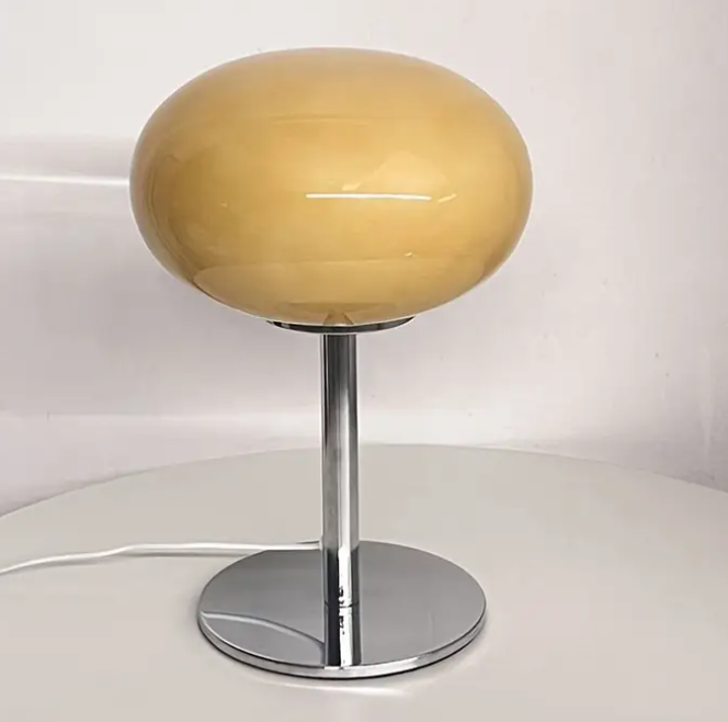 Cloudy Glass Bedside Lamp Bedside Table Tart Lamp with 3 Colour Patterns Vintage Cute Table Lamp with Chrome Base for Living Room, Bedroom, Decoration.