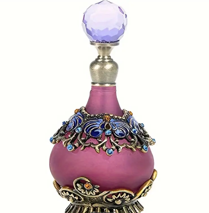 1pc, 25ml Purple Handcrafted Perfume Essential Oil Bottle, Antique-Style Enamel Travel Bottle, Home Vanity Decoration, Festive Gift