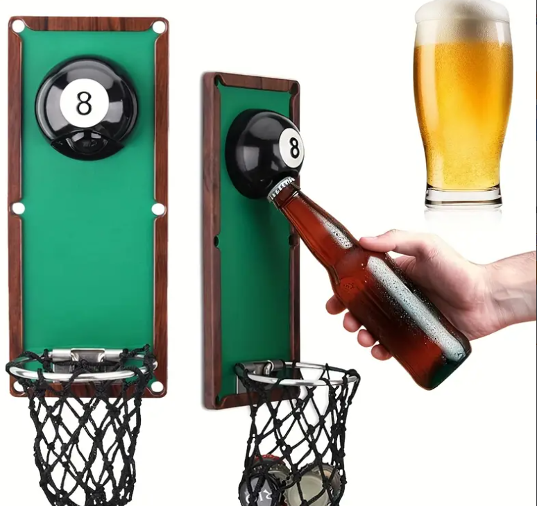 1pc 2025 New Model Magnetic Wall-Mounted Bottle Opener with Cap Catcher - Cast Iron No-Mess Auto-Catching Design, Strong Magnets for Beer Bottles & Cans,