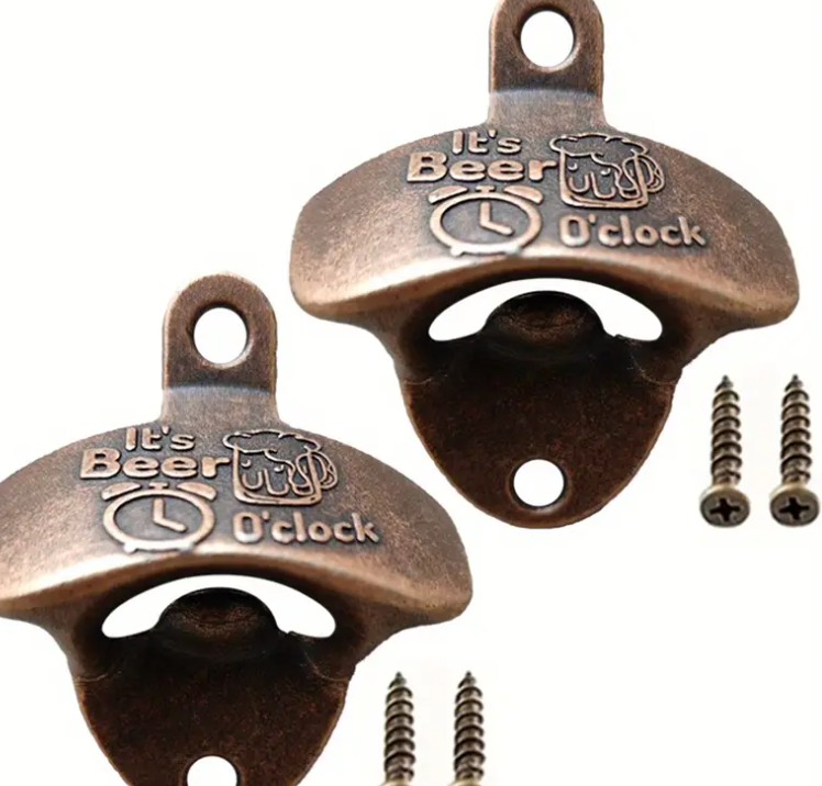 2pcs Metal Bottle Opener | Wall Mounted Beer Opener with Screws | BBQ DIY Tools, Bar Decor, Kitchen Gadgets