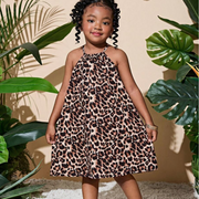 SHEIN Young Girl Woven Leopard Print Snug Fit Casual Sleeveless Dress
