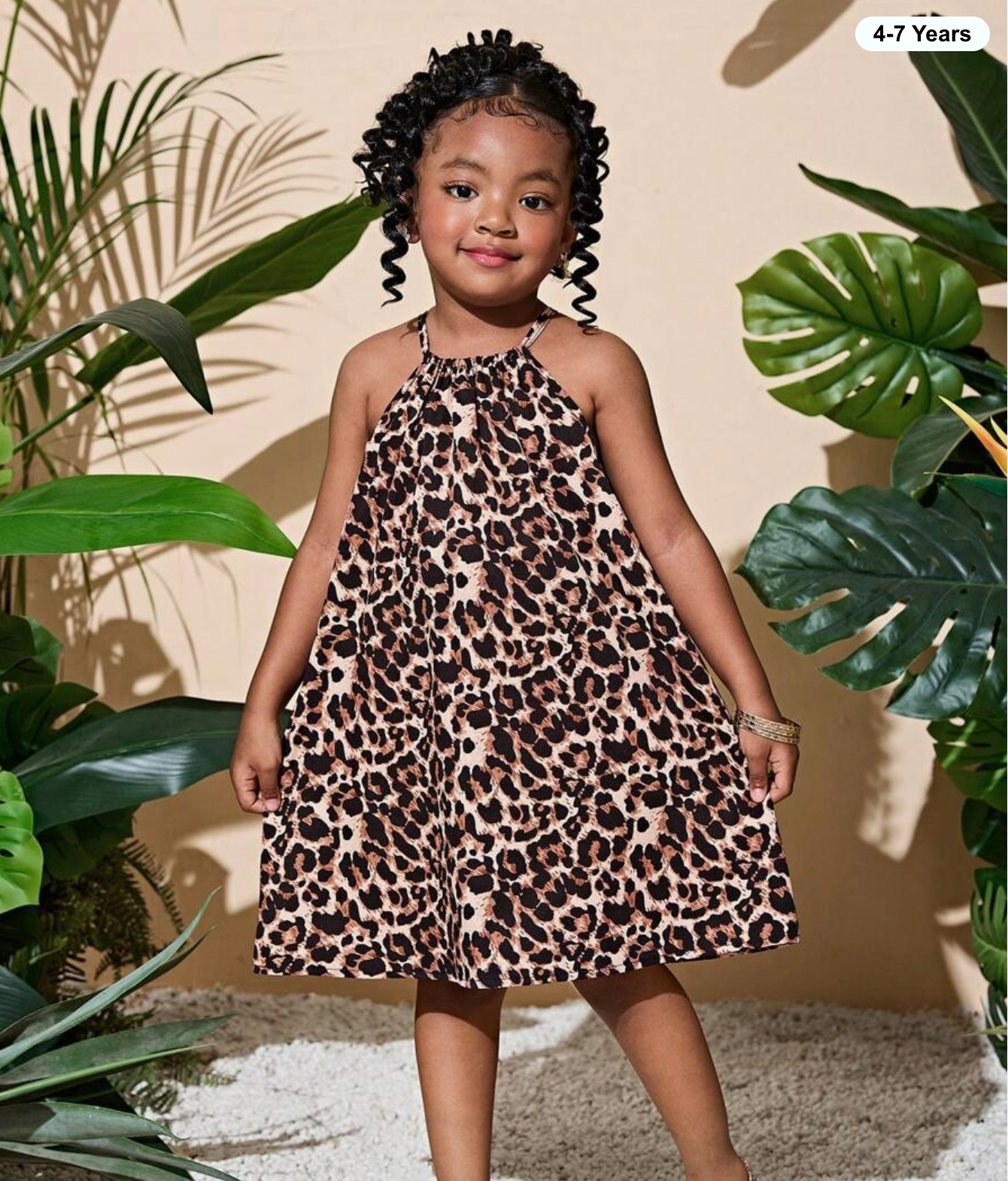 SHEIN Young Girl Woven Leopard Print Snug Fit Casual Sleeveless Dress