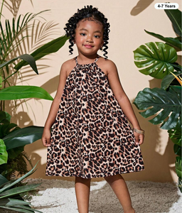 SHEIN Young Girl Woven Leopard Print Snug Fit Casual Sleeveless Dress