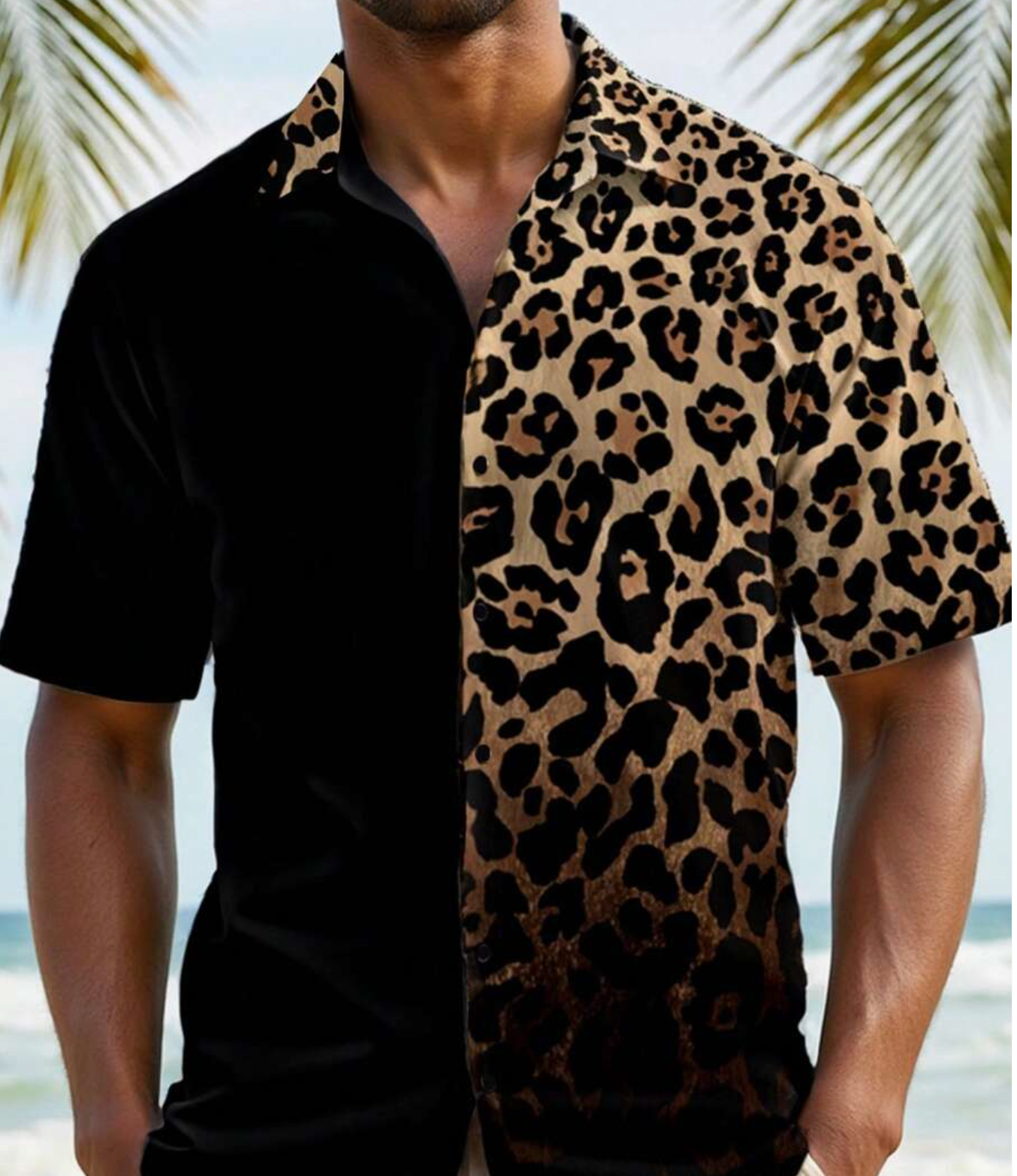 Manfinity VCAY Men's Leopard Gradient Woven Short Sleeve Shirt Suitable For Summer
