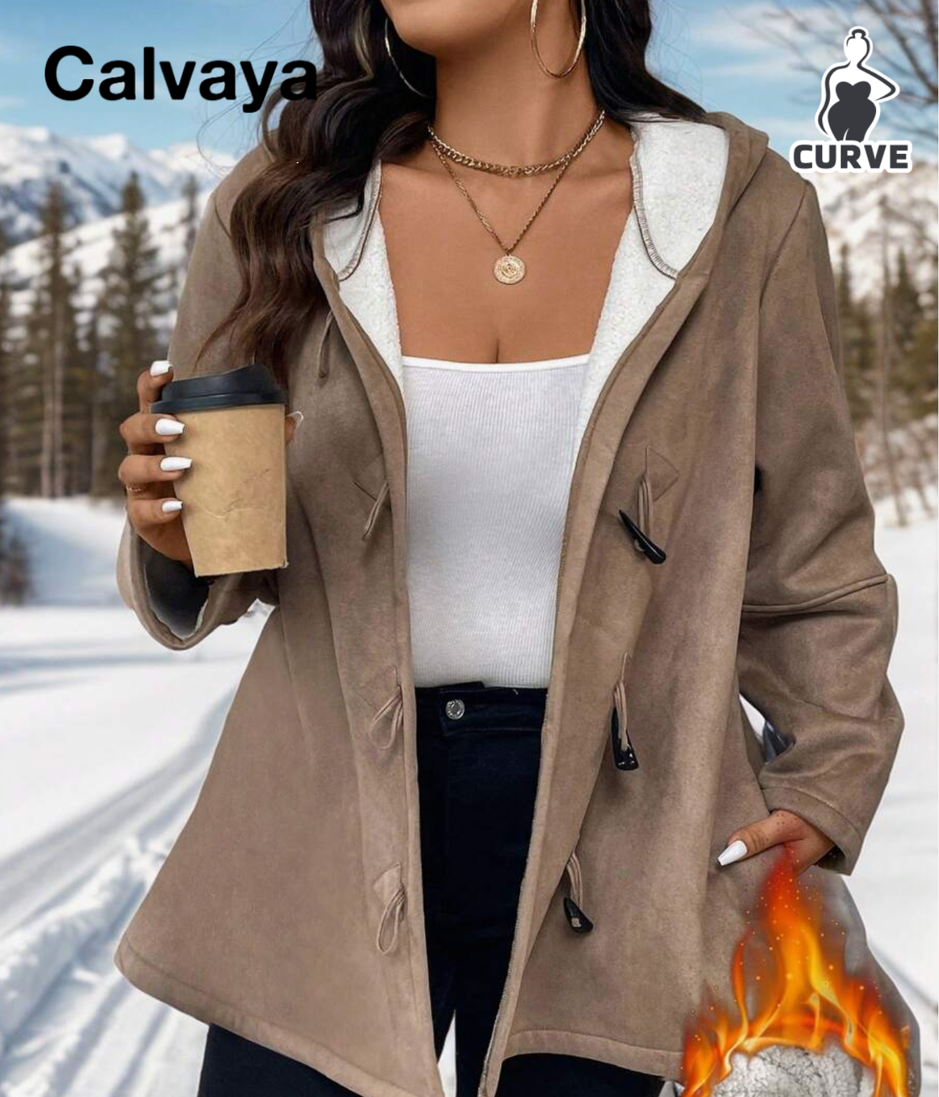 Calvaya Plus Size Long Sleeve Hooded Button Front Casual Loose Jacket