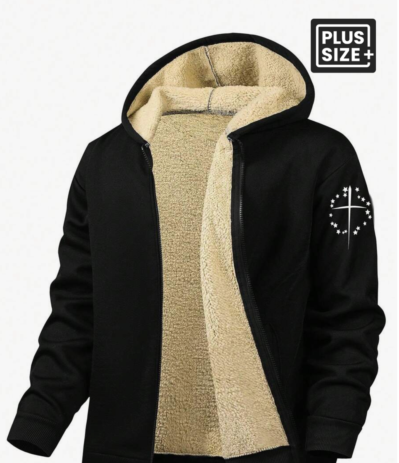 Yemwry Plus Size Men's Fashion Casual Versatile Pentagram Print Thermal Lined Zip Up Hooded Jacket