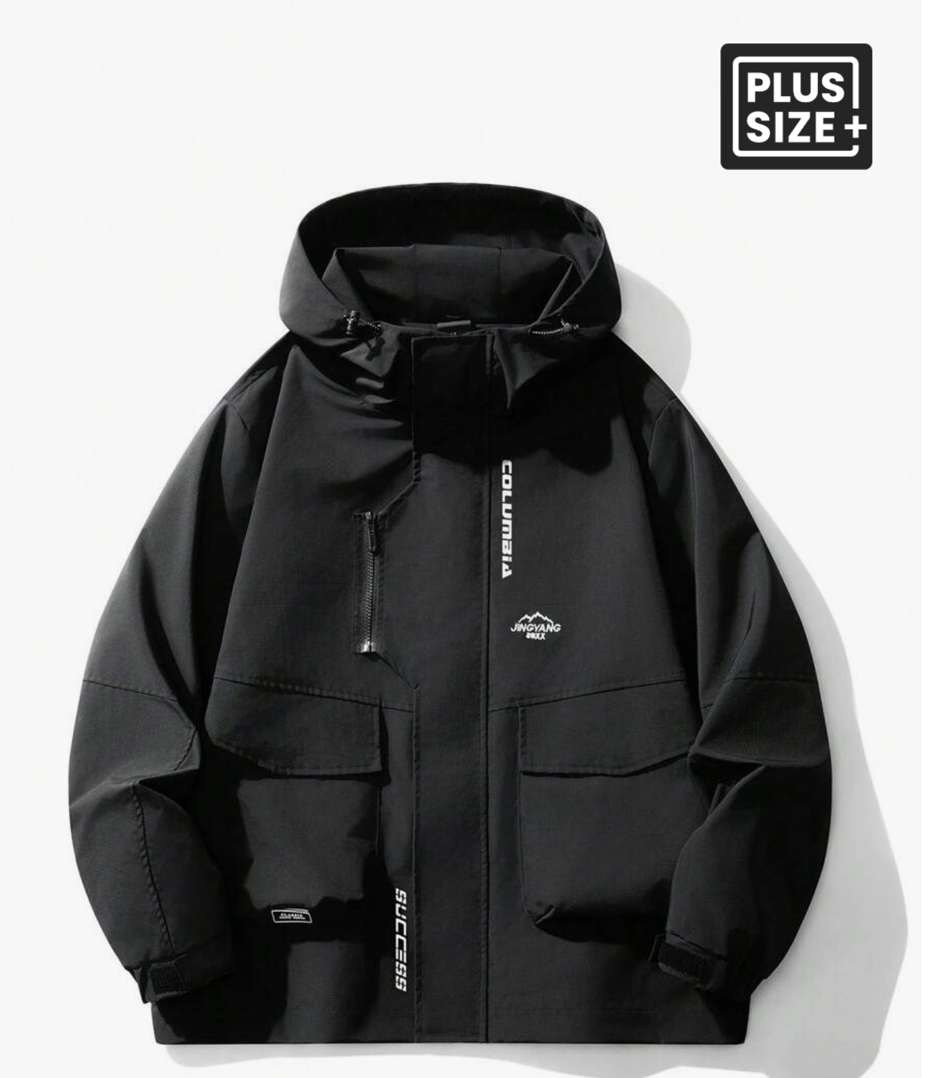 Plus Size Men's Utility Print Long Sleeve Loose Fit Varsity Style Windbreaker Jacket