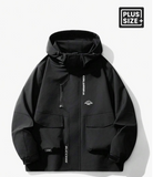 Plus Size Men's Utility Print Long Sleeve Loose Fit Varsity Style Windbreaker Jacket