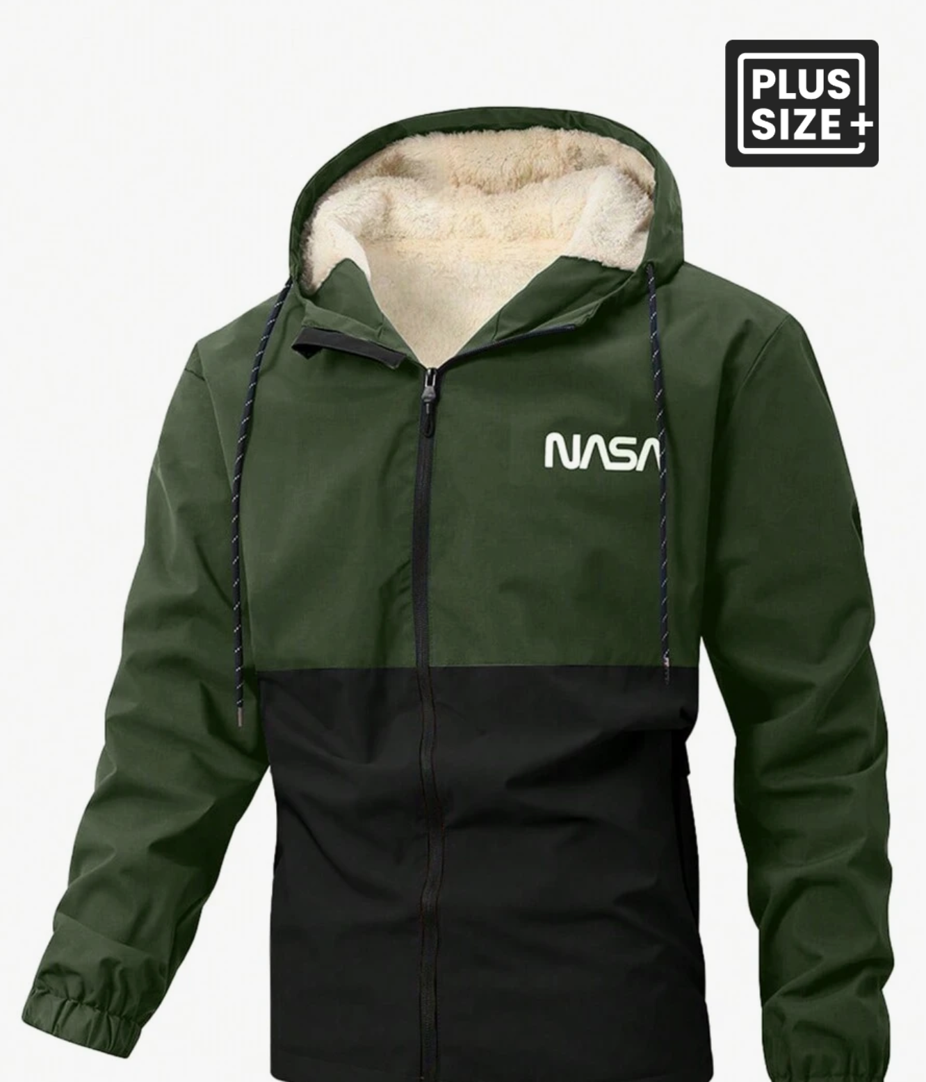 Manfinity Homme Plus Size Men Contrast Color Patchwork Letter Print Hooded Fleece Jacket, For Casual Wear In