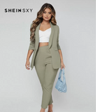 SHEIN SXY Shawl Neck Open Front Blazer & Pants Suit