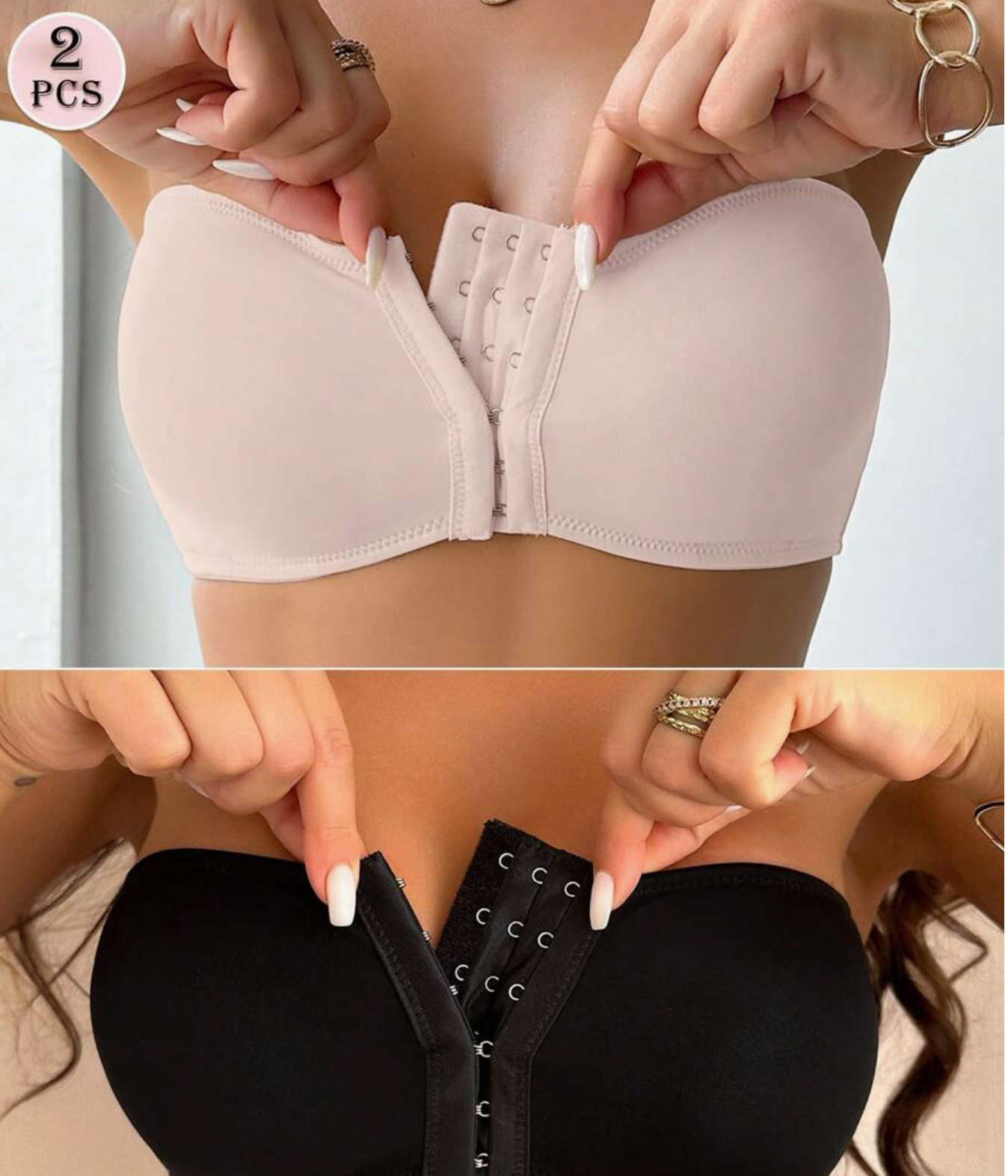 Snug Zone 2pcs Wedding Bra Set, Front Closure Padded Underwire Push-Up Bras For Women, Multi-Color
