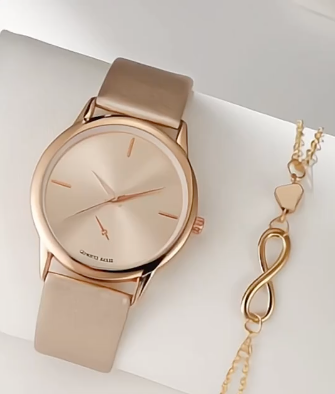 1pc Watch For Women Minimalist Round Pointer Quartz Watch & 1pc Charm Bracelet As A Gift For Students