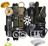 Emergency Survival Kit with Multi-Tool - Heavy-Duty Outdoor Survival Gear, Compact Case with Rope, Saw, Compass, Thermometer - for Camping, Hiking, Backpacking, Travel - Ideal Gift for Dad, Adventurers, Outdoor Enthusiasts (Black)