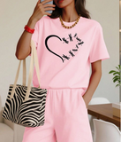 2pcs Women's Casual Dragonfly & Heart Print T-Shirt And Shorts Set, Summer