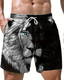 Men's Lion Print 3D Digital Beach Shorts - Quick-Dry,