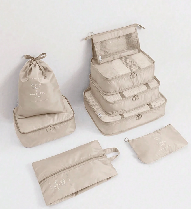 8 Pieces Set Travel Packing Cubes, Suitcase Luggage Organizer Bag, Clothes Storage Bag With Shoes Bag