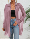 LUNE Women's Solid Color Drop Shoulder Long Sleeve Single Breasted Casual Shirt Fall Cloth For Women