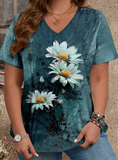 EMERY ROSE Women's Plus Size Daisy Patterned One-Piece Short Sleeve T-Shirt