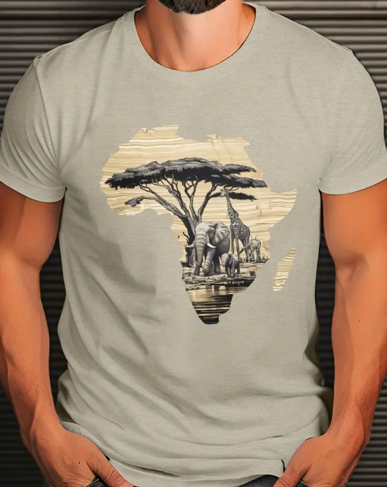 elephant giraffe Lab African wildlife silhouette Crinkle Plus Size Men'S T-Shirt