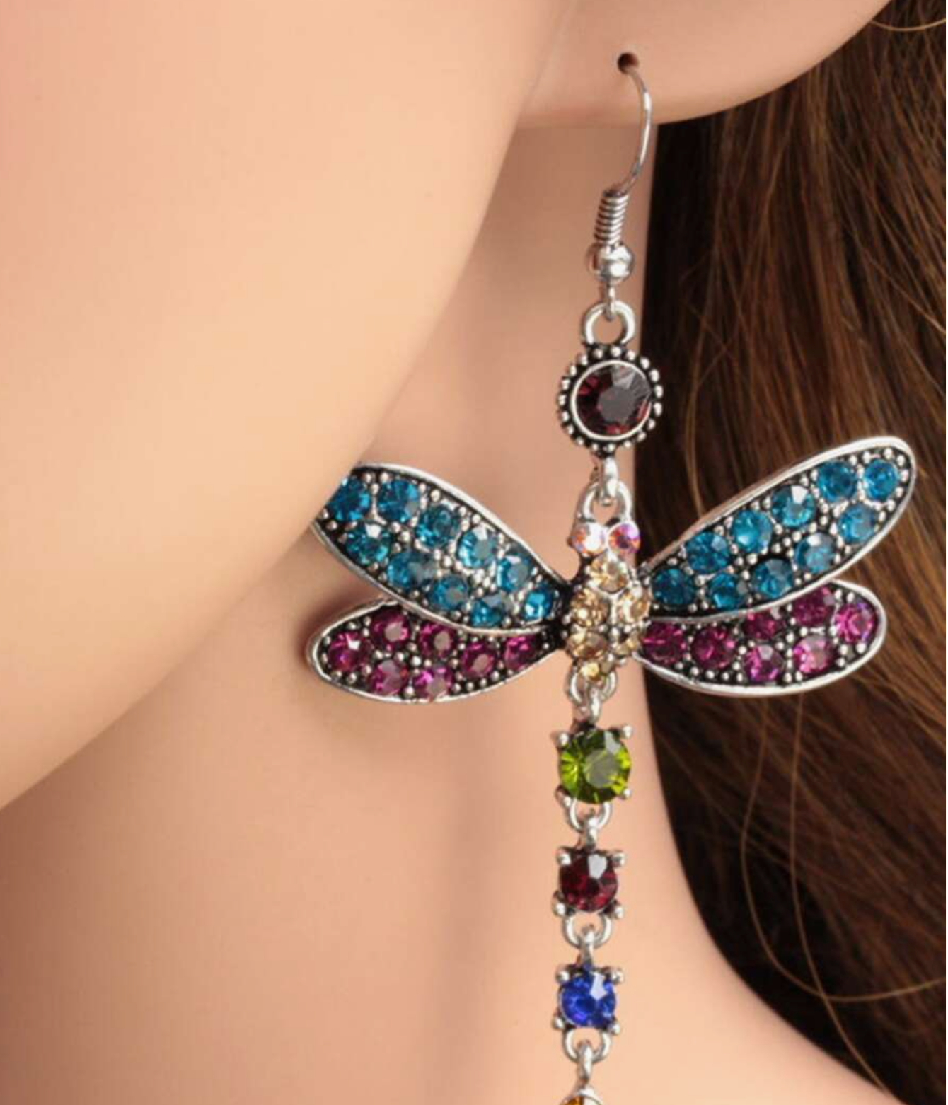 HOTNICE Rhinestone Dragonfly Drop Earrings