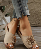 Women Platform Floral Wedge Slide Sandals, Polyurethane Sole Thick-Bottomed Slip-On Wedge Slippers