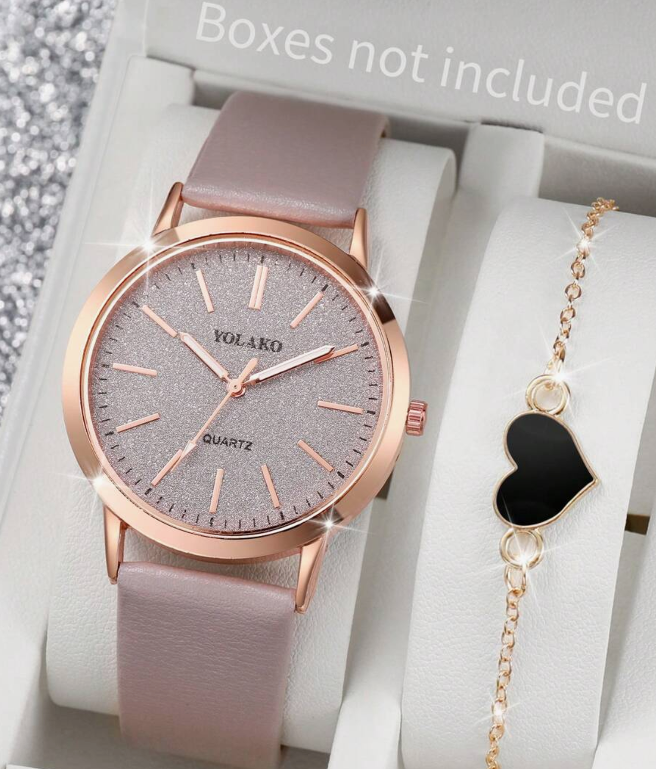 Women's Fashionable Minimalist Dial Quartz Wrist Watch With Leather Band And Heart-Shaped Bracelet (2pcs/Set)