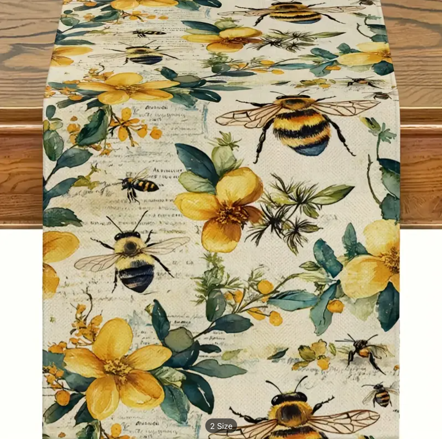 1pc Vibrant Bee & Floral Tablecloth - Linen with Yellow Flowers & Bees,