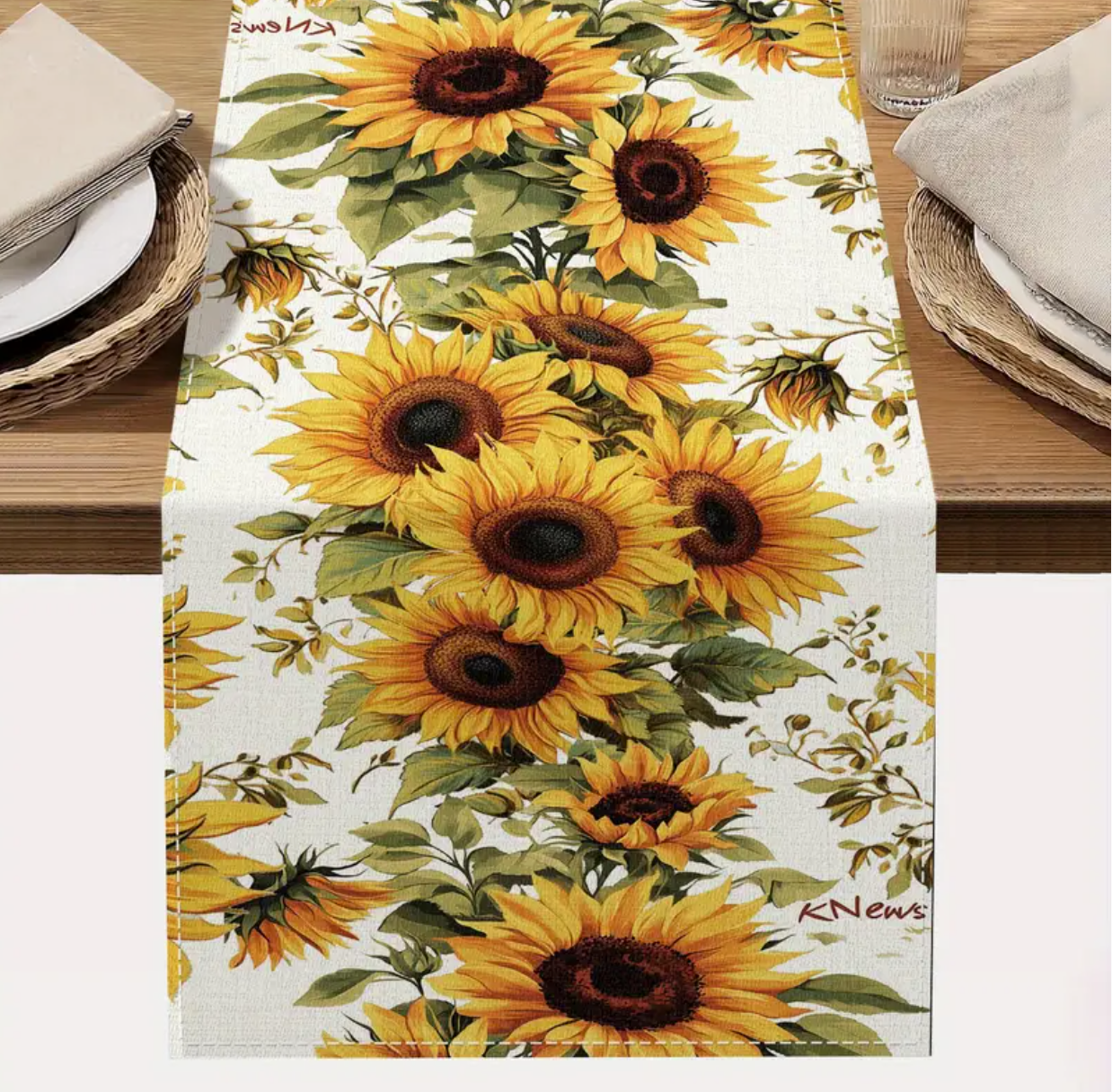 1pc Vintage Sunflower Table Runner - Rustic Farmhouse Floral Decor for Indoor
