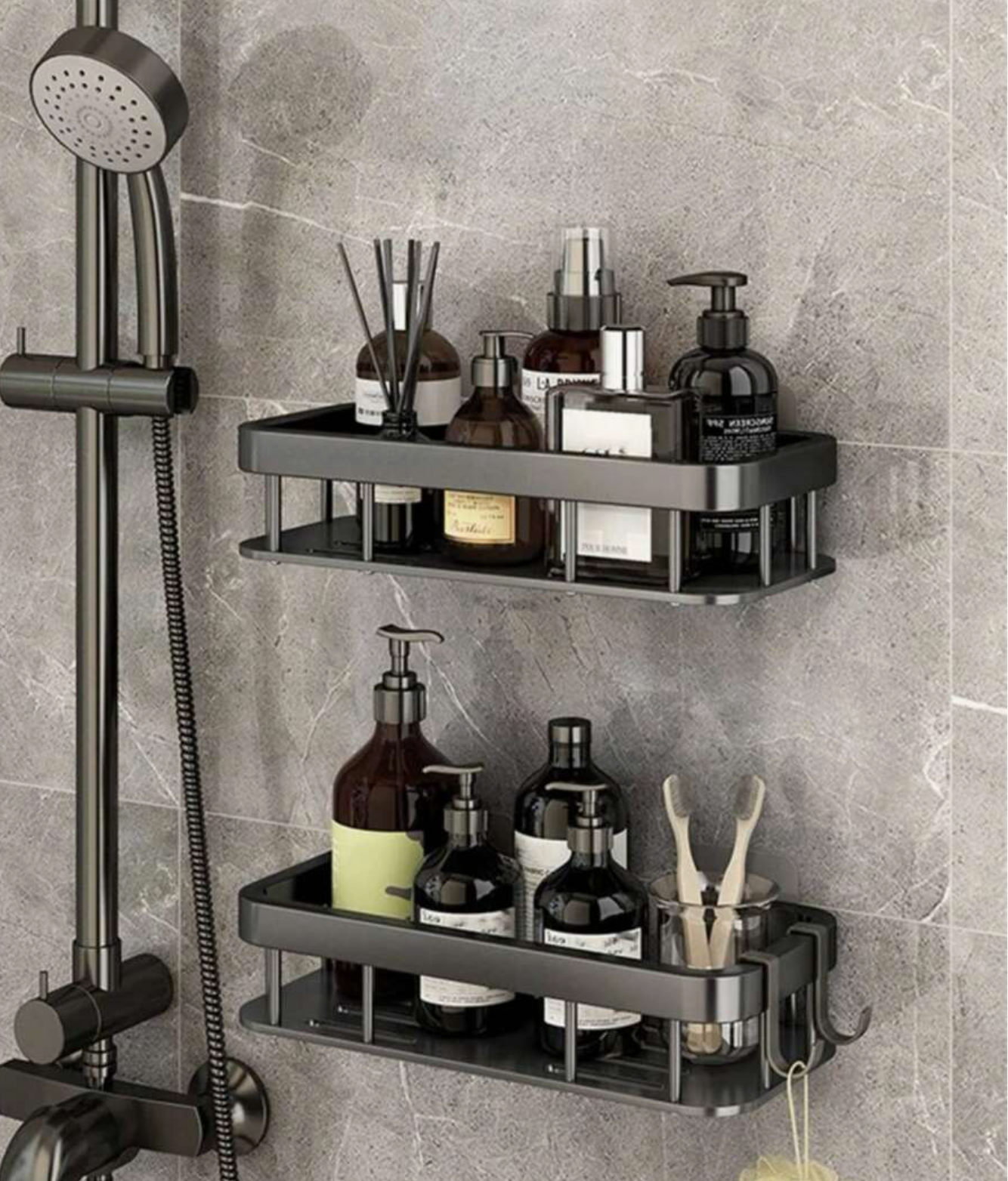 No Drill Bathroom Shelf, Wall-mounted Storage Rack, Shower Gel And Cosmetics Organizer