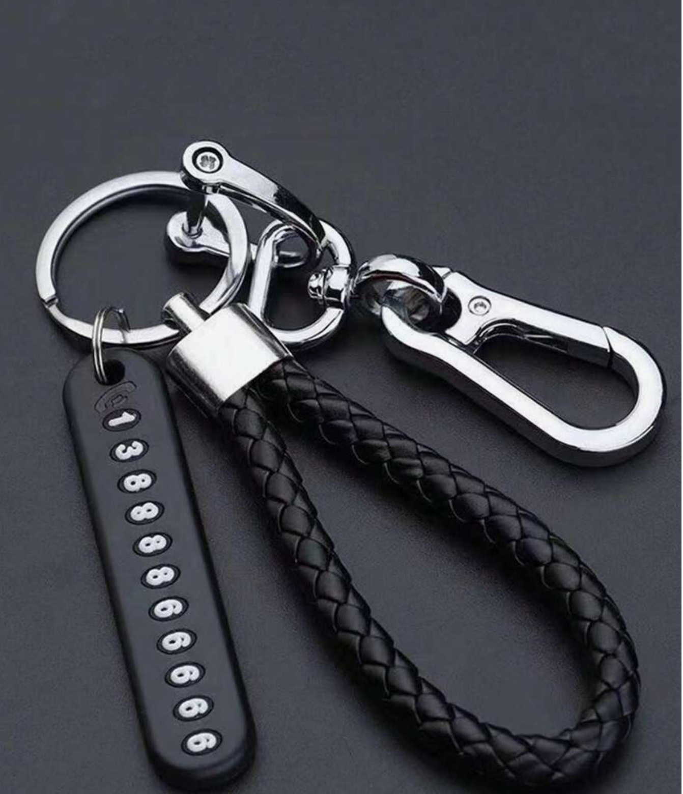 1pc Mobile Number Tag Braided String Car Key Anti-Lost DIY Pendant For Men And Women, 8-Shaped Keychain Ca