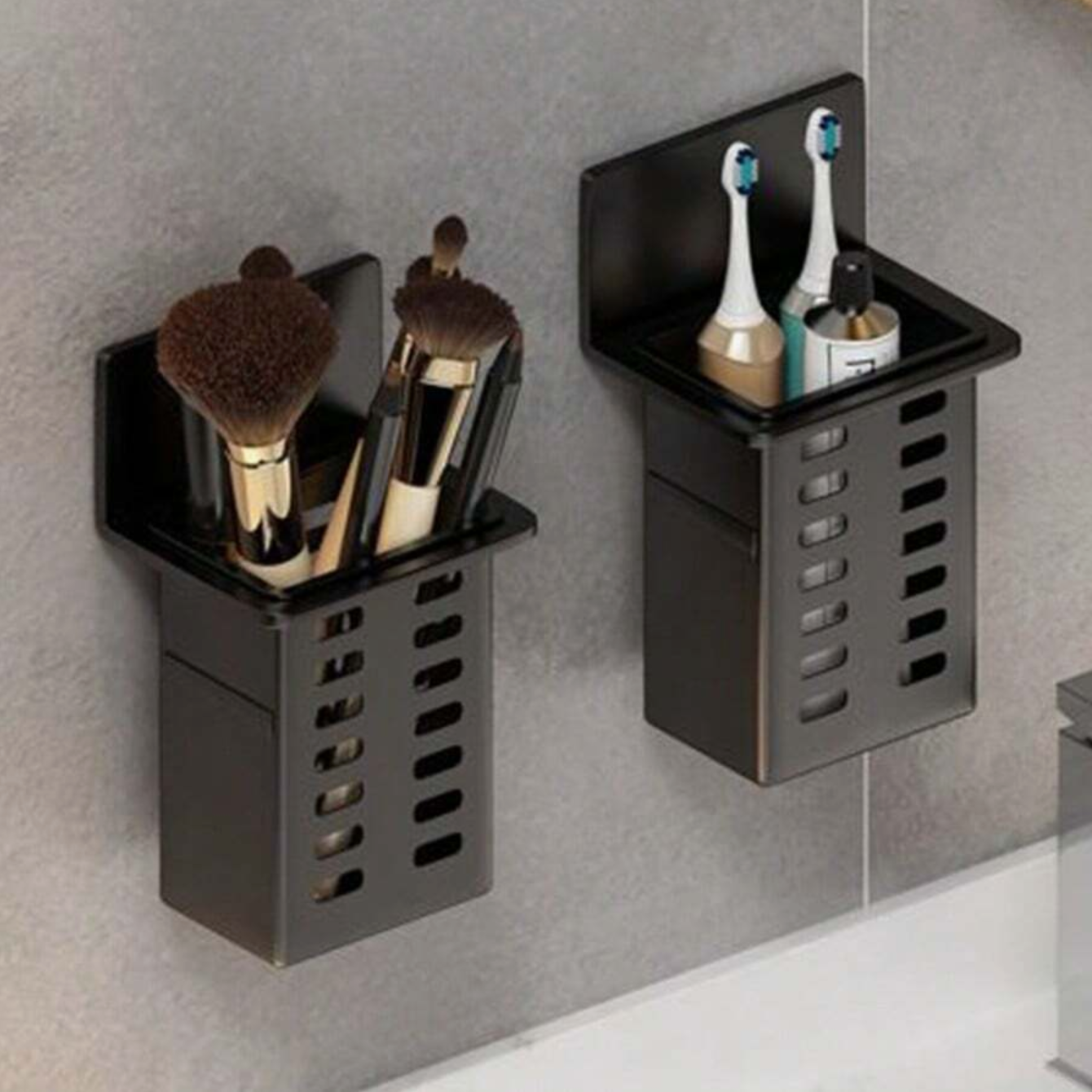 Plastic Wall Mount Draining Storage Rack, Makeup Organizer Box, No Assembly Required