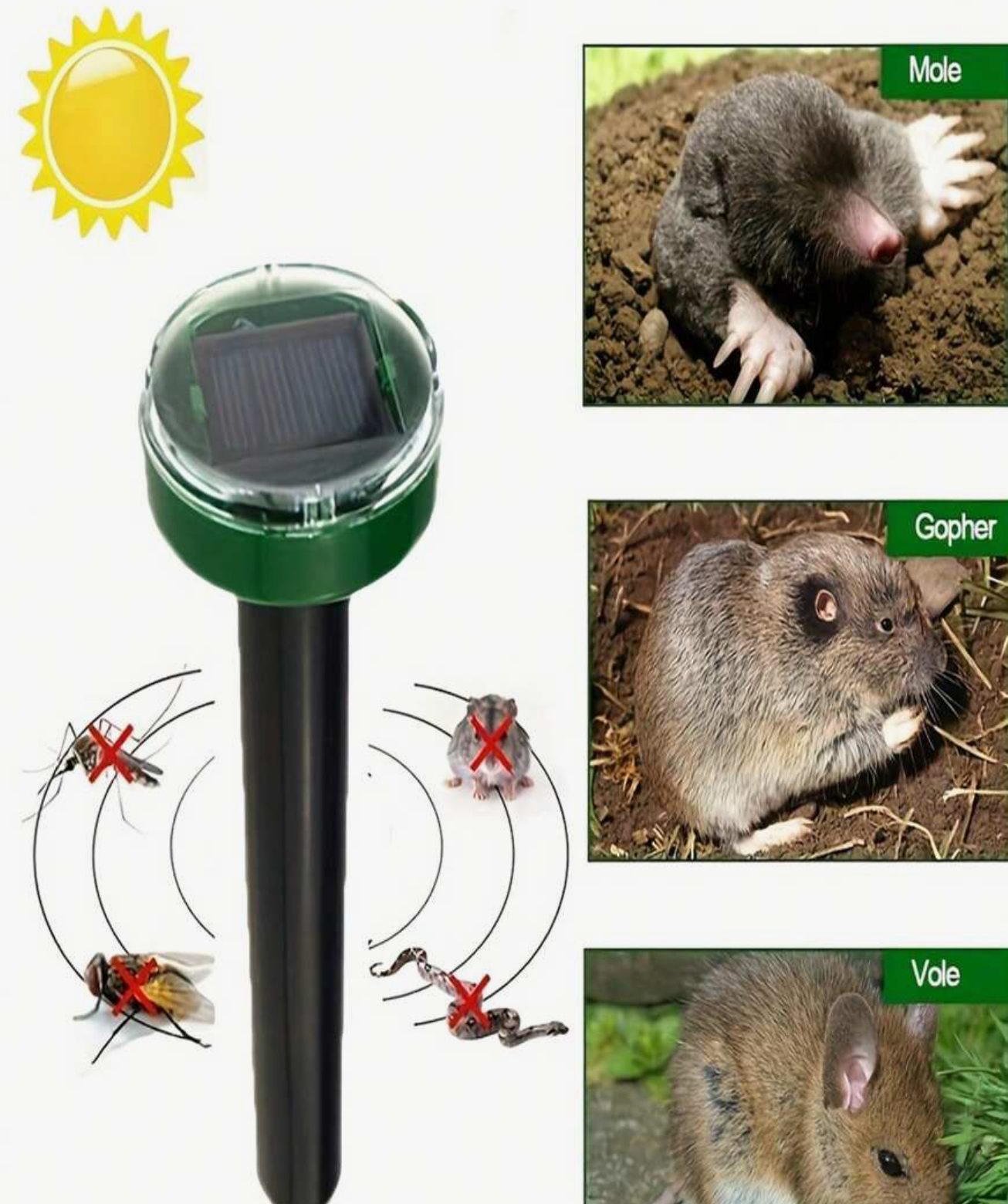 2Pce Ultrasonic Solar-Powered Lawn Light For Outdoor Pest Control, Drive Mice, Snakes And Other Insects