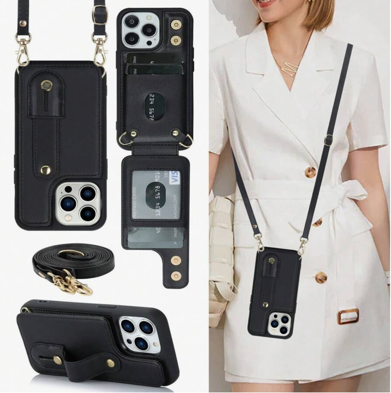 iPhone 13/14 OUKNOEO Fashion Crossbody Bag Faux Leather Phone Case Compatible With IPhone