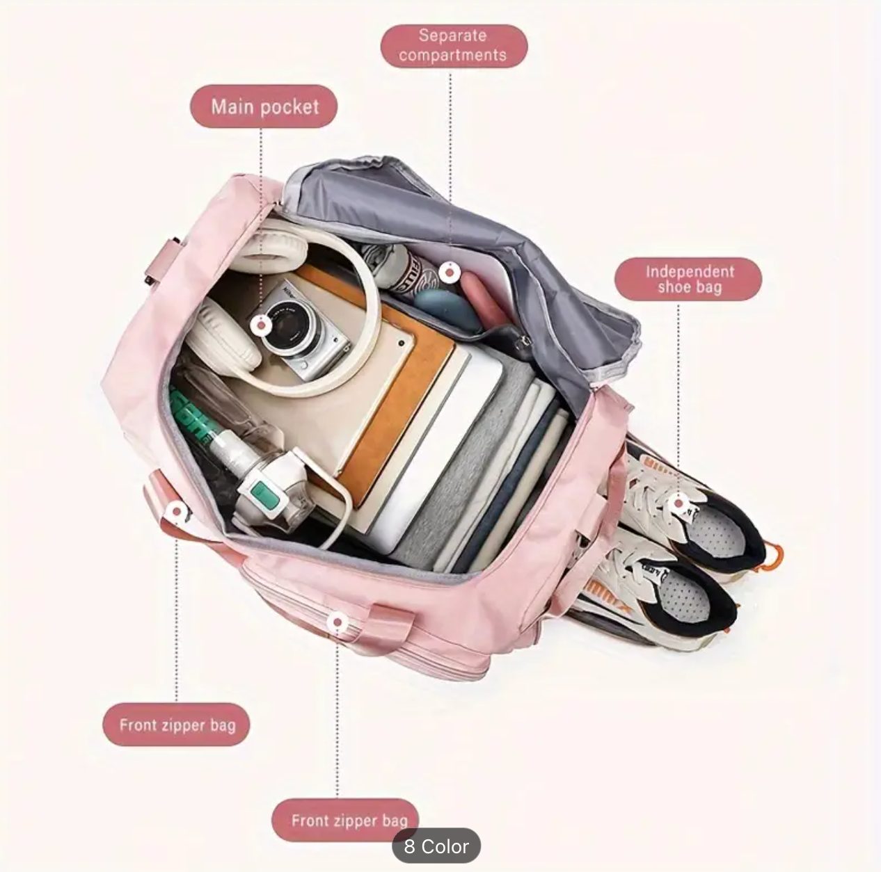 Versatile Women's Travel & Gym Bag - Chic Pink, Multi-Functional Organizer with Large Capacity,