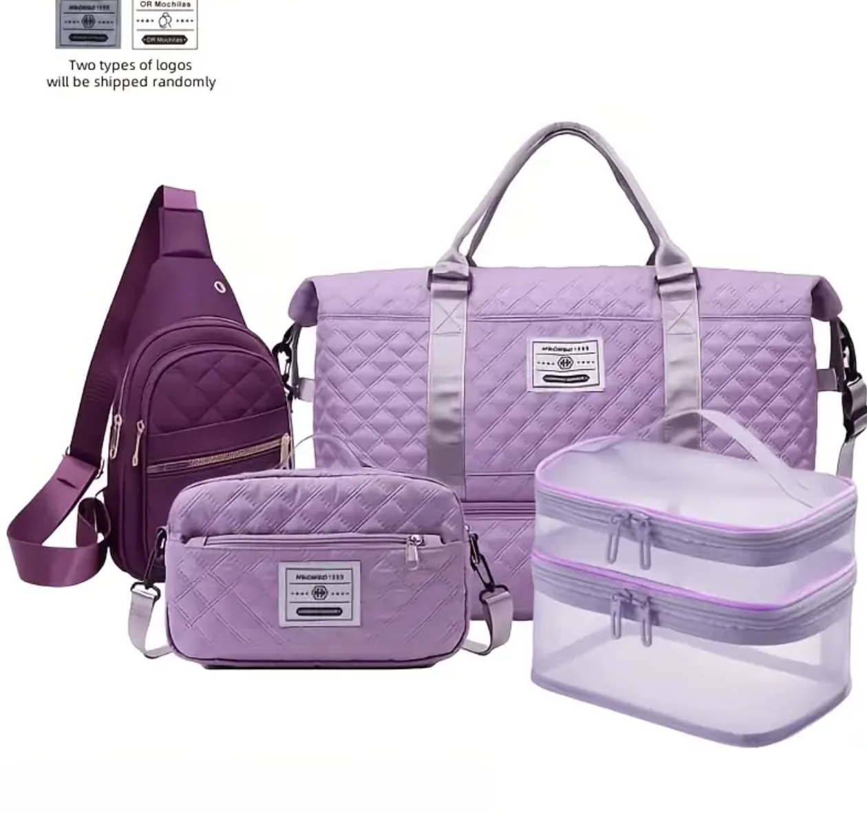 Women's Travel 4pcs Set, 55L Large Capacity Luggage Bag + Shoe Compartment + Toiletry Bag, Gym Overnight Bag, Foldable Handheld Organizer