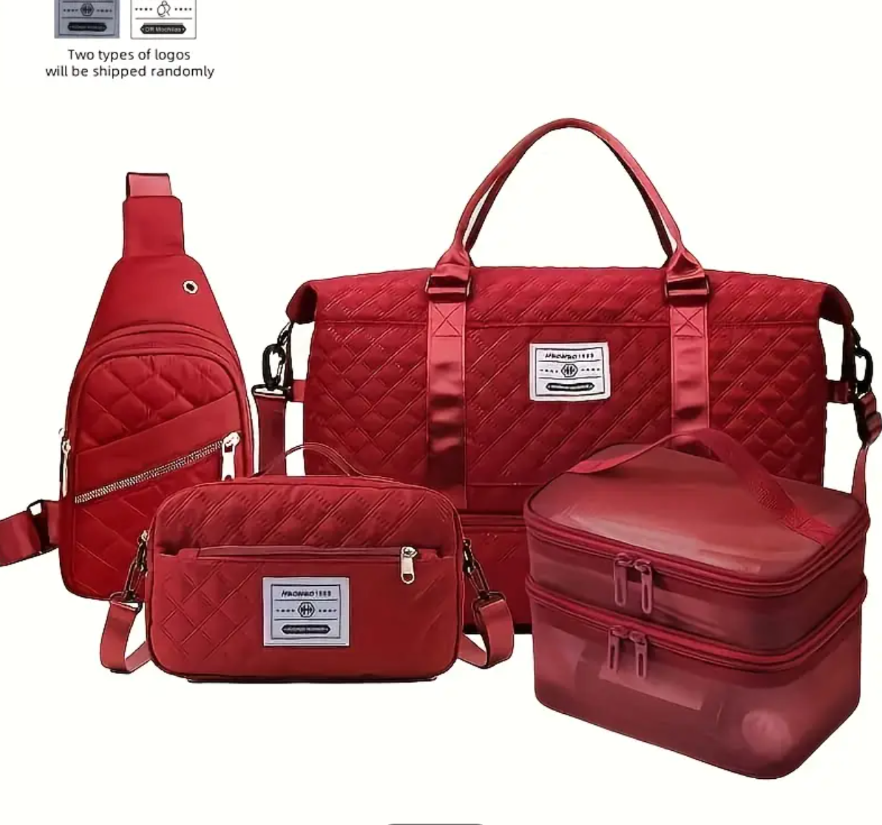 Women's Travel 4pcs Set, 55L Large Capacity Luggage Bag + Shoe Compartment + Toiletry Bag, Gym Overnight Bag, Foldable Handheld Organizer