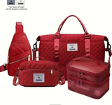 Women's Travel 4pcs Set, 55L Large Capacity Luggage Bag + Shoe Compartment + Toiletry Bag, Gym Overnight Bag, Foldable Handheld Organizer