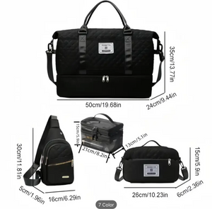 Women's Travel 4pcs Set, 55L Large Capacity Luggage Bag + Shoe Compartment + Toiletry Bag, Gym Overnight Bag, Foldable Handheld Organizer