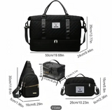 Women's Travel 4pcs Set, 55L Large Capacity Luggage Bag + Shoe Compartment + Toiletry Bag, Gym Overnight Bag, Foldable Handheld Organizer