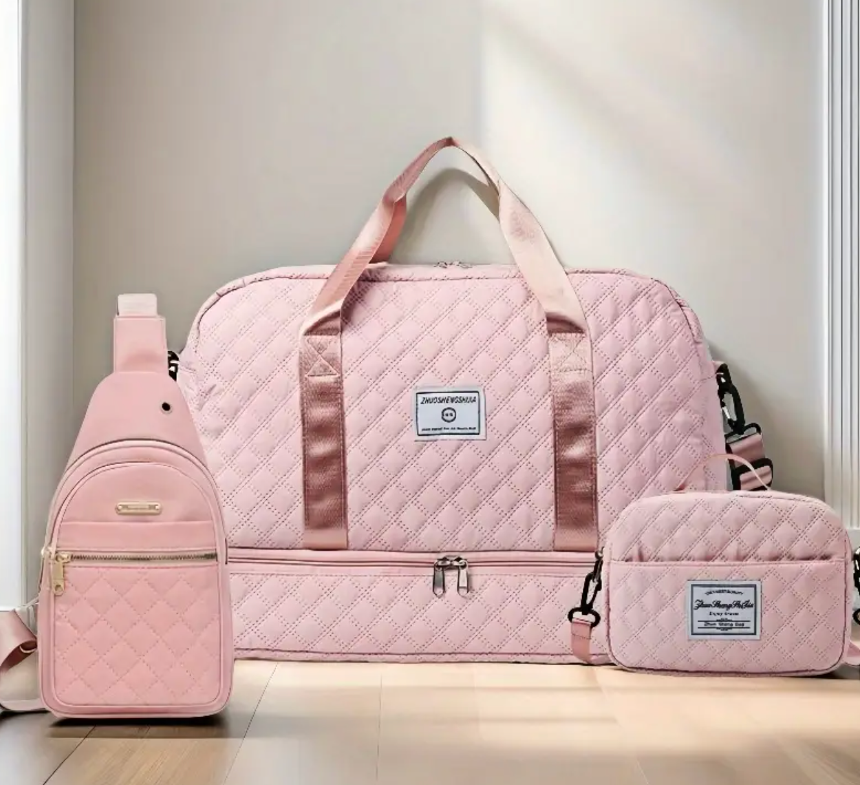 3pcs set, -patterned Women's luggage set including large suitcase + chest bag + cosmetic case, gym bag with detachable shoulder strap