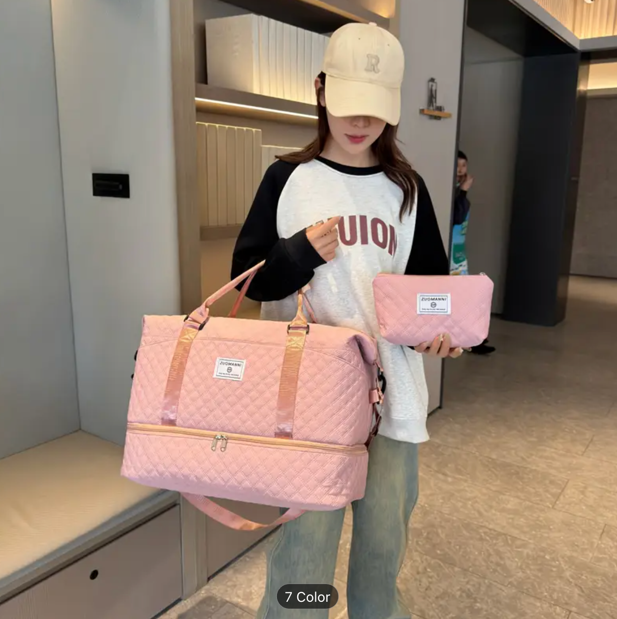Large Capacity Women'S Bag Set Combination Fitness Travel Sports Bag Short Trip Luggage Tote Bag Business Trip Multi-Pocket Storage Neutral Multi-Function Three-Piece Set Convenient Travel Independent Independent Shoe Compartment Vacation Bag