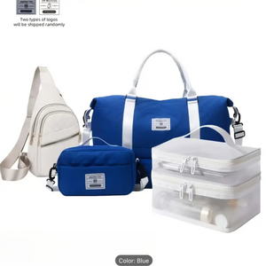 Four-piece Women's bag set, multifunctional travel kit with a gym tote featuring a shoe compartment, suitable for travel and outdoor activities