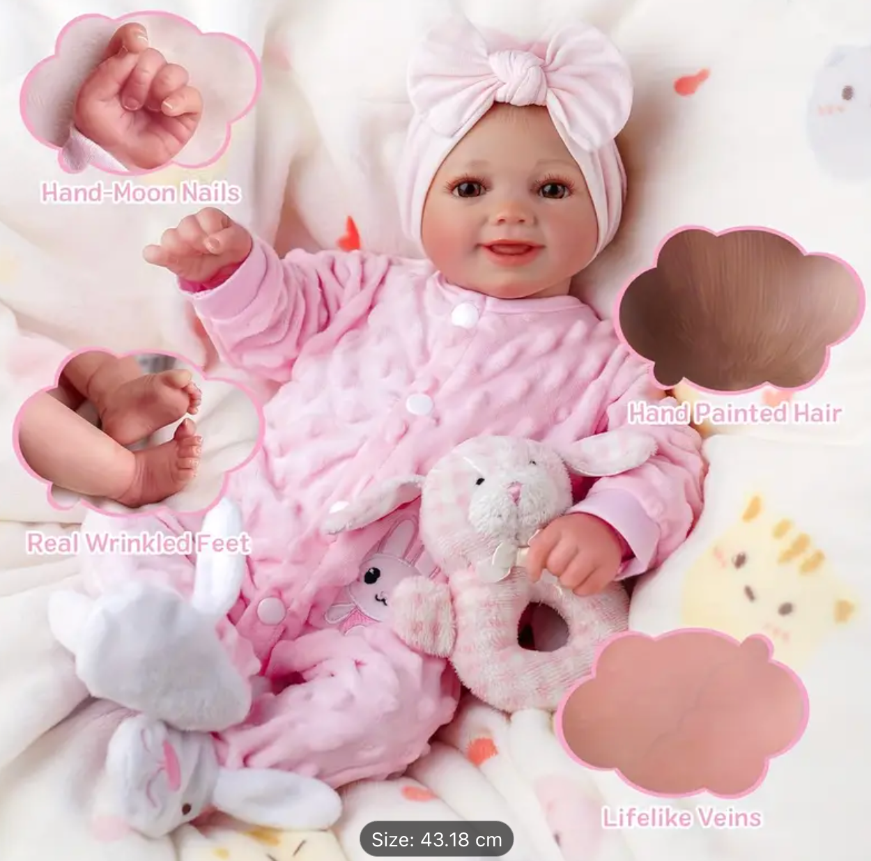 BABESIDE Reborn Baby Dolls Sunny - 43.18cm Cute Realistic Baby Doll