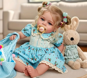 50.8 cm Realistic Reborn Baby Doll with Blue Dress & Bunny, Vinyl Baby Fat Limbs + Cloth Body