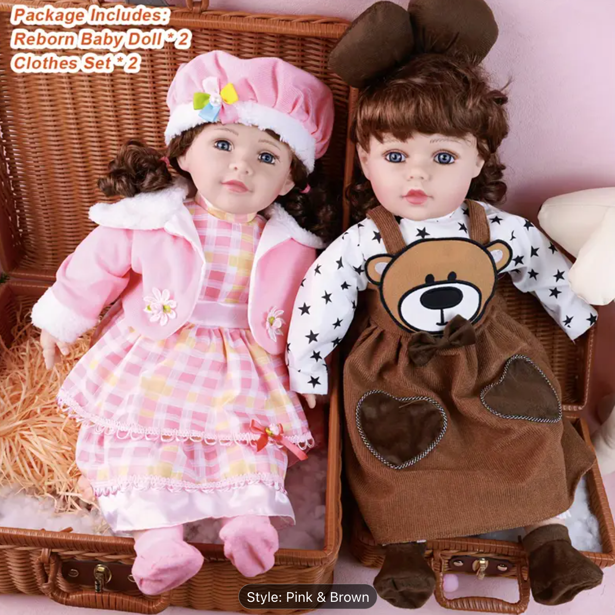 2-Pcs Twins Baby Doll Lifelike 25-Inch Reborn Doll Twins with Outfit Sets - Ideal Gifts for Halloween, Thanksgiving, Christmas, and Easter