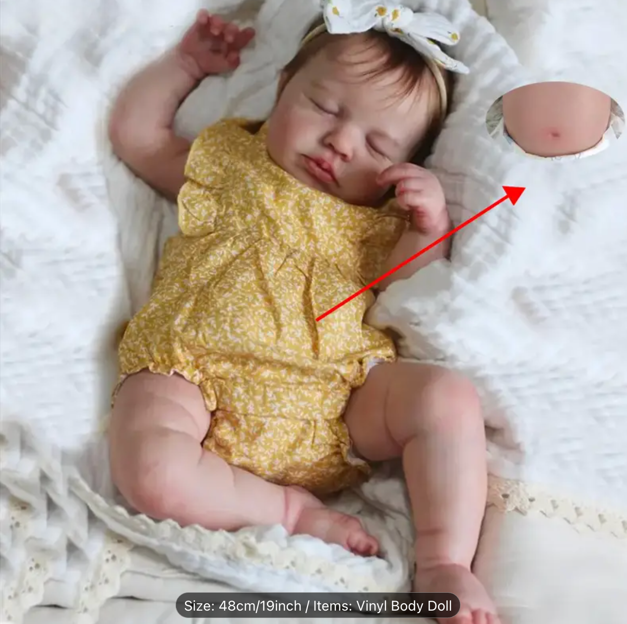 48cm 19" Newborn Baby Doll with 3D-Paint Light Beige & Visible Veins - Realistic Lifelike Baby Girl Toy