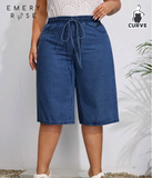 EMERY ROSE Plus Drawstring Waist Bermuda Denim Shorts