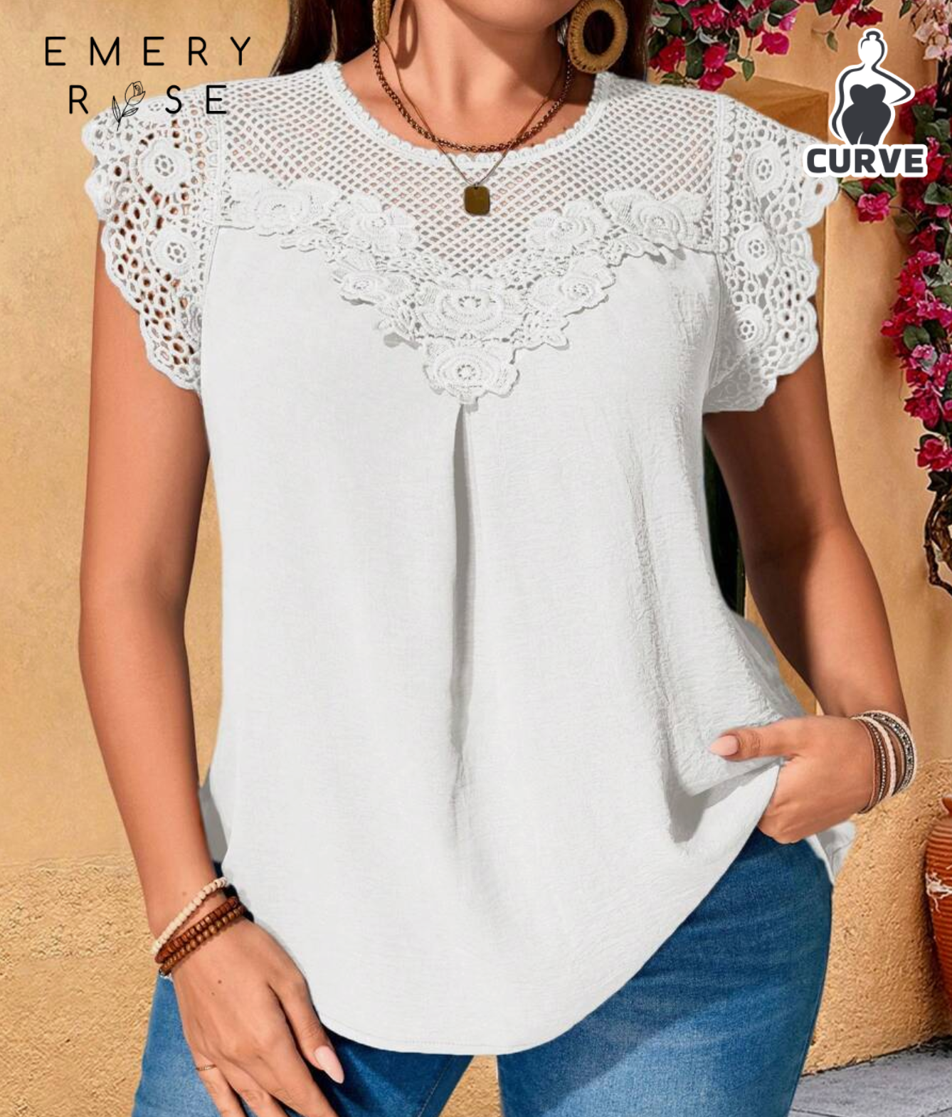 Rosumi Plus Size Women Water-Soluble Lace Tunic Tops Dressy Blouses , Vacation Summer